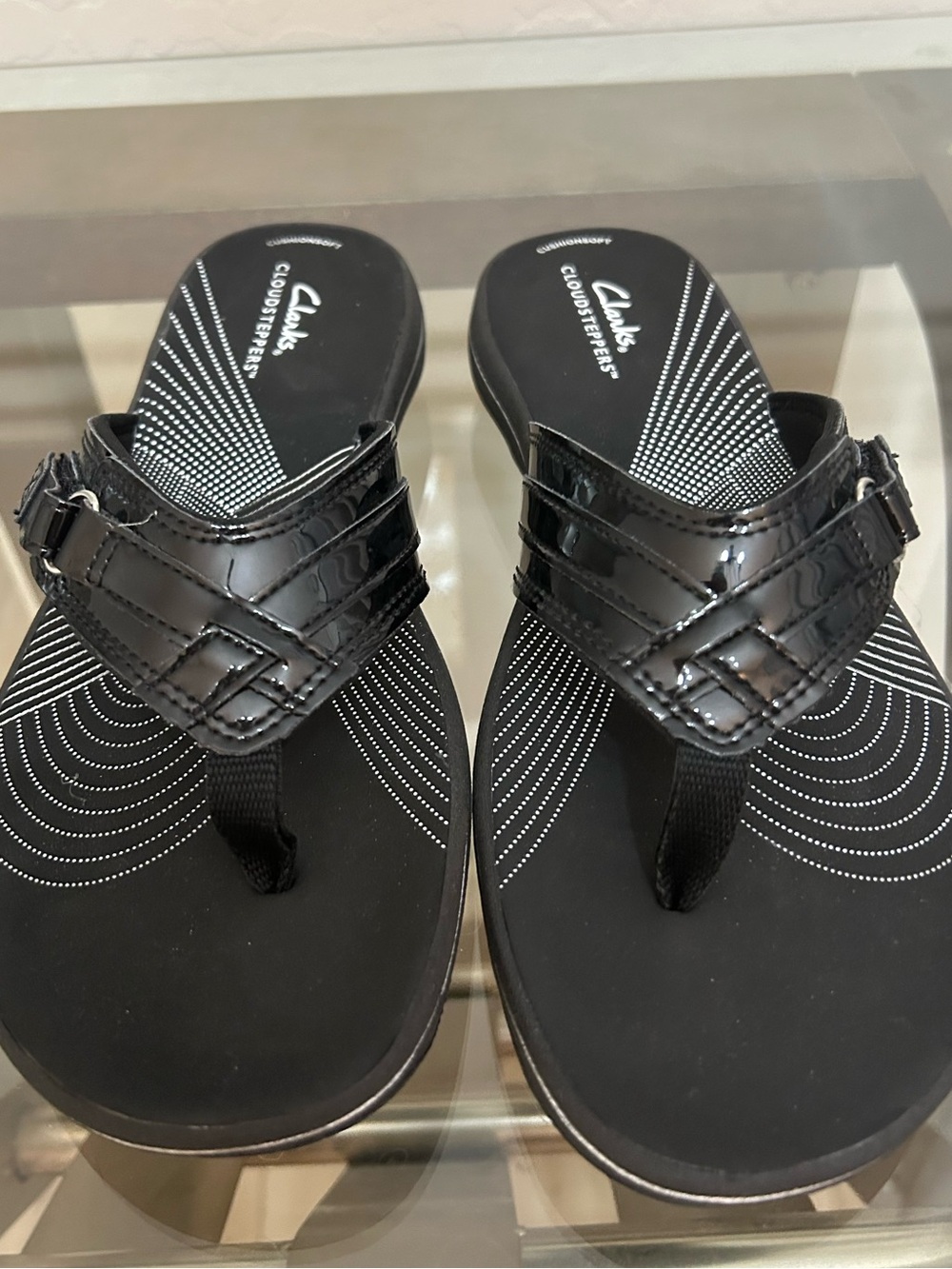 Clark’s Black Patent Sandals. New  Size 9.